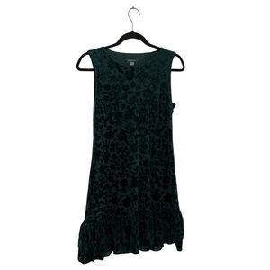 Tommy Hilfiger Green Burnout Velvet Sleeveless Drop Waist Ruffle Hem Dress